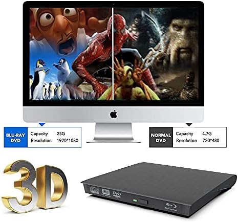Jotec External 3D Bluray DVD Drive Burner, Portable USB 3.0 and Type-C Blu-Ray 6X Silm Blu Ray BD CD DVD Player סופר
